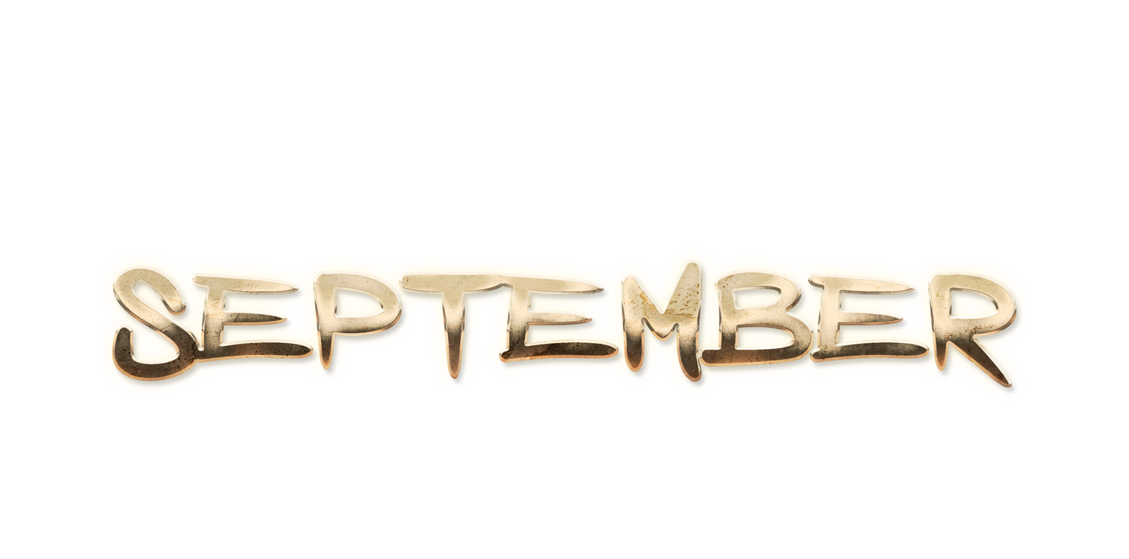 SEPTEMBER month name, word SEPTEMBER gold 3D text typography PNG images free